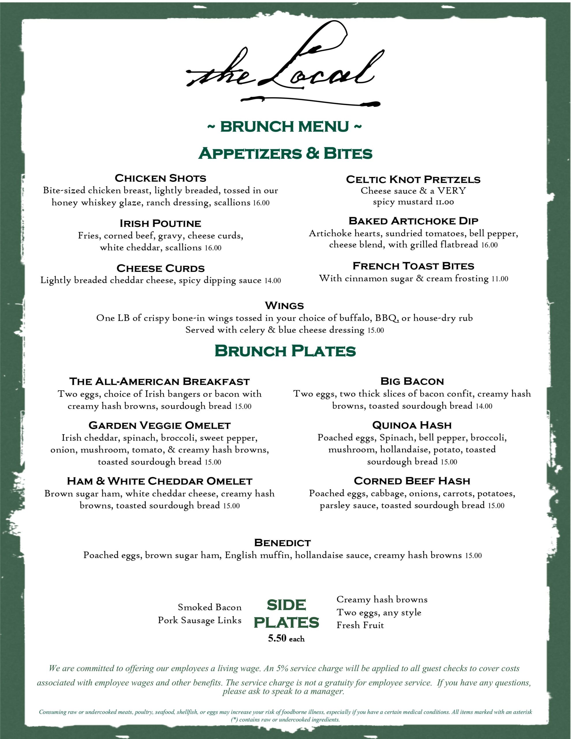 Brunch Menu The Local West End Kieran's Irish Pub