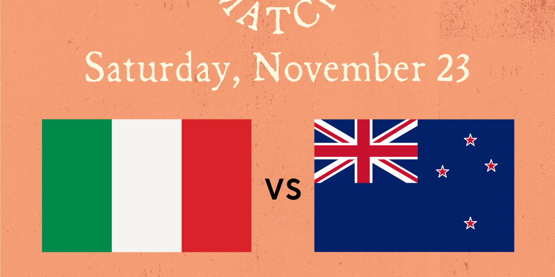 Italy vs. New Zealand Rugby Watch Party graphic